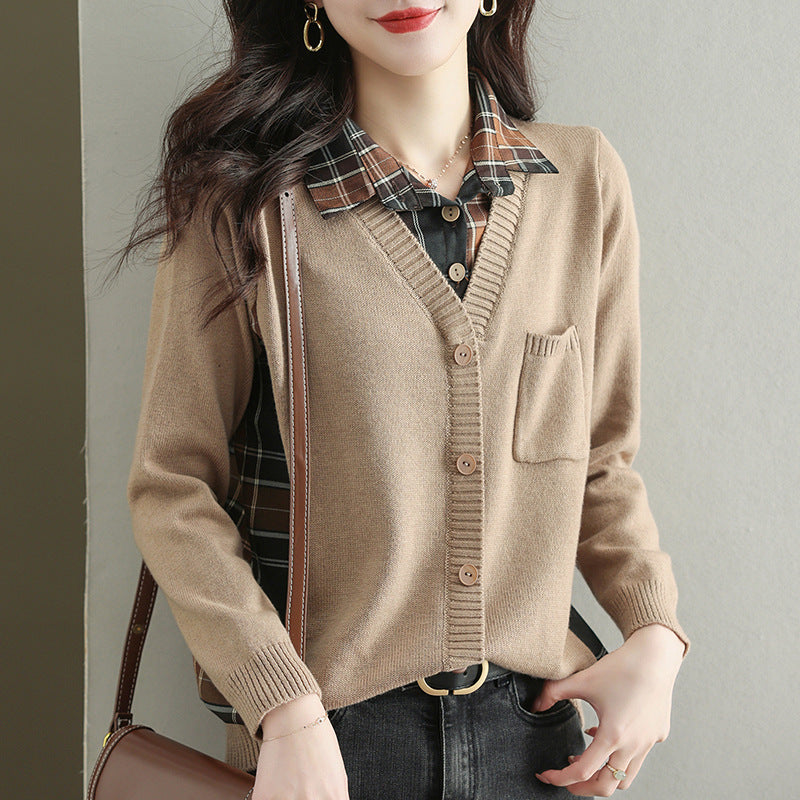 Women's cardigan with V-neck and practical chest pocket NOVAE