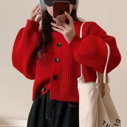 Women's fashionable cardigan with button-up design and balloon sleeves NOVAE