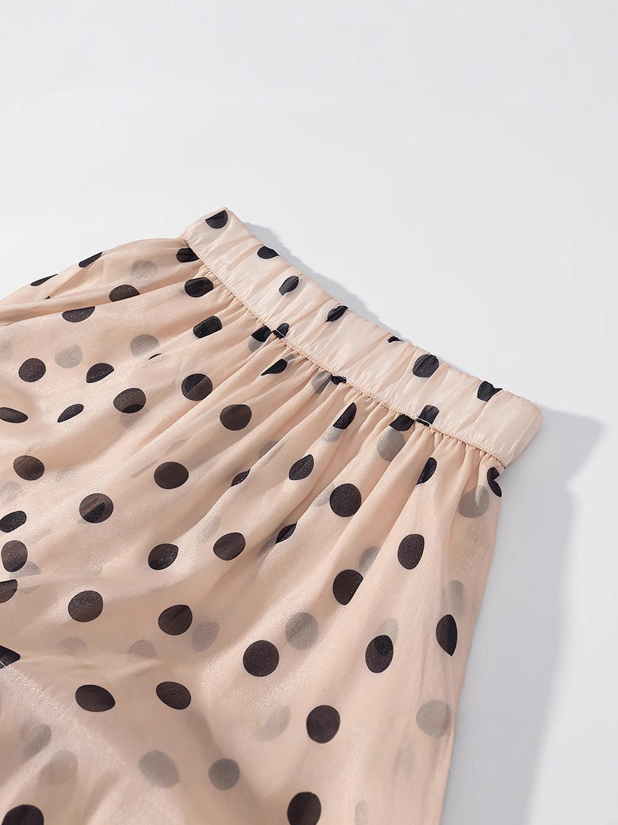 Women's maxi skirt with voluminous ruffles and polka dots NOVAE