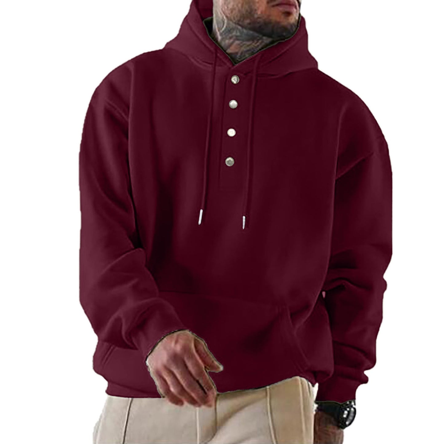 Men's hooded sweatshirt with fashionable button closure and practical kangaroo pocket NOVAE