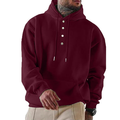 Men's hooded sweatshirt with fashionable button closure and practical kangaroo pocket NOVAE