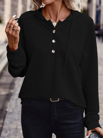 Women's hooded shirt with button placket and textured surface NOVAE