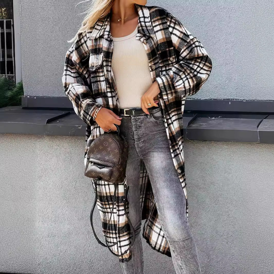 Women's Checkered Shirt Coat in Soft Cotton Blend NOVAE