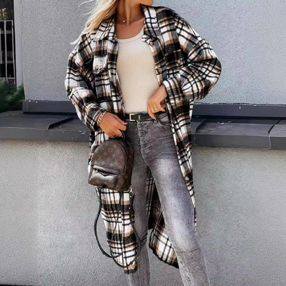 Women's Checkered Shirt Coat in Soft Cotton Blend NOVAE