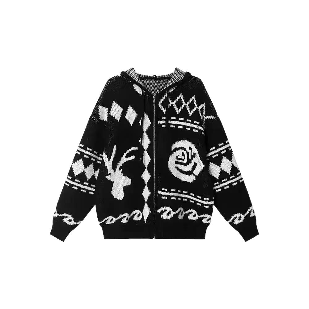 Women's fashionable cardigan with graphic pattern and hood NOVAE