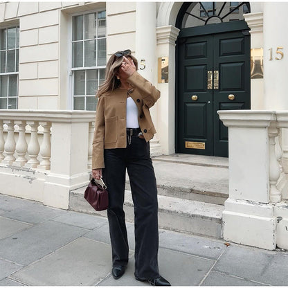 Women's elegant suede jacket with button placket NOVAE