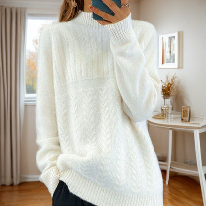 Women's knitted sweater with creative cable pattern and high collar NOVAE