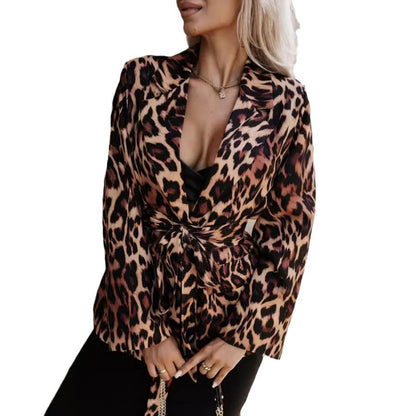Women's blazer jacket with elegant leopard print and adjustable belt NOVAE