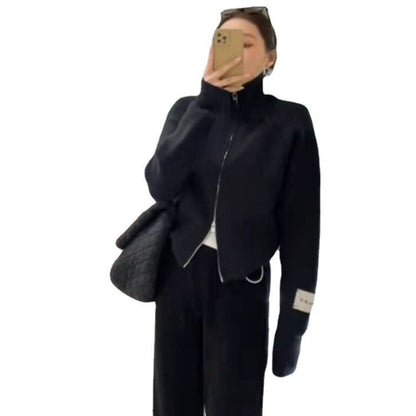 Women's cardigan with high-quality zipper and stand-up collar NOVAE