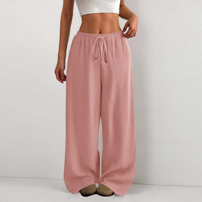 Women's wide-leg summer trousers made of lightweight fabric with elastic waistband NOVAE