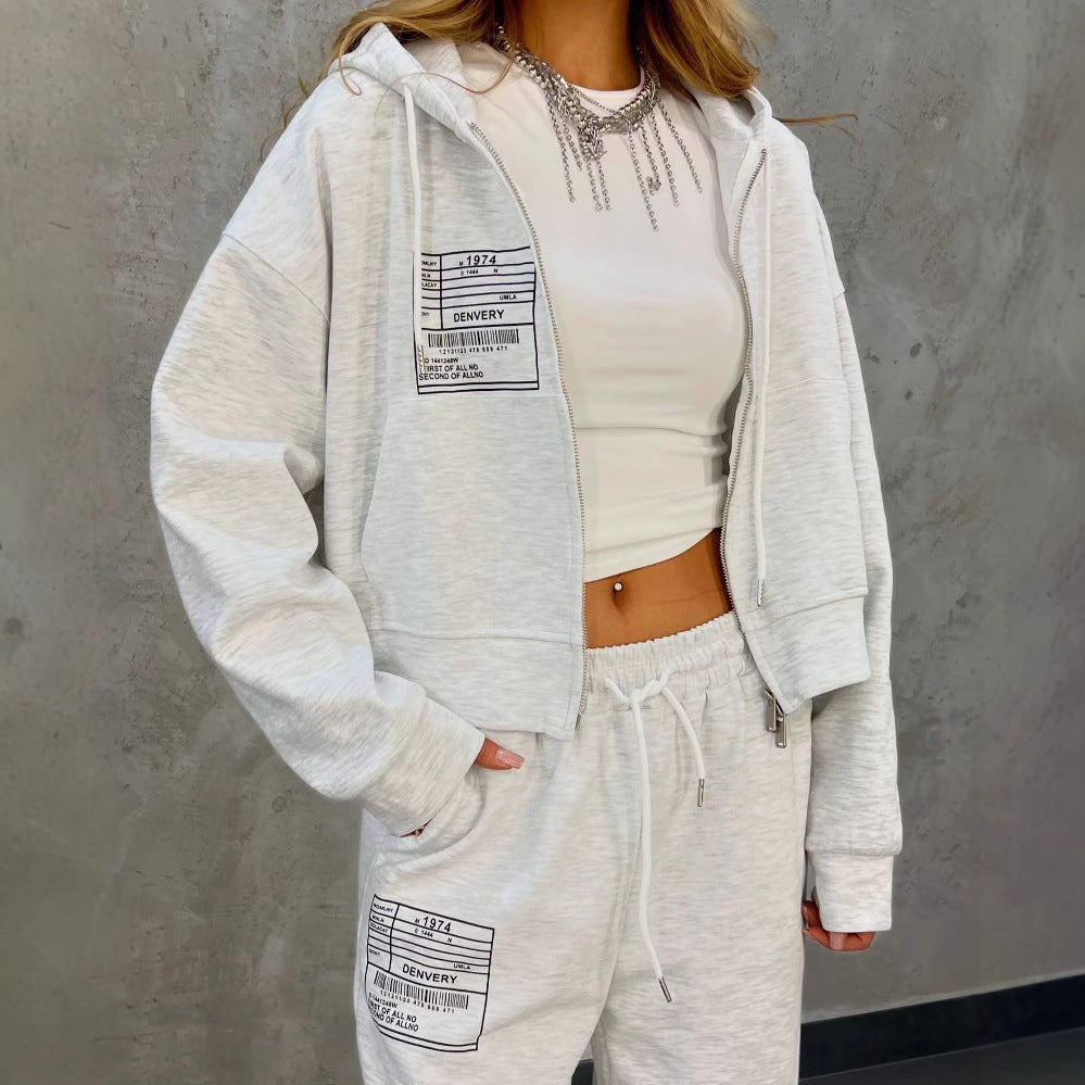 Women's casual leisure set with cropped hooded jacket and comfortable jogging pants NOVAE