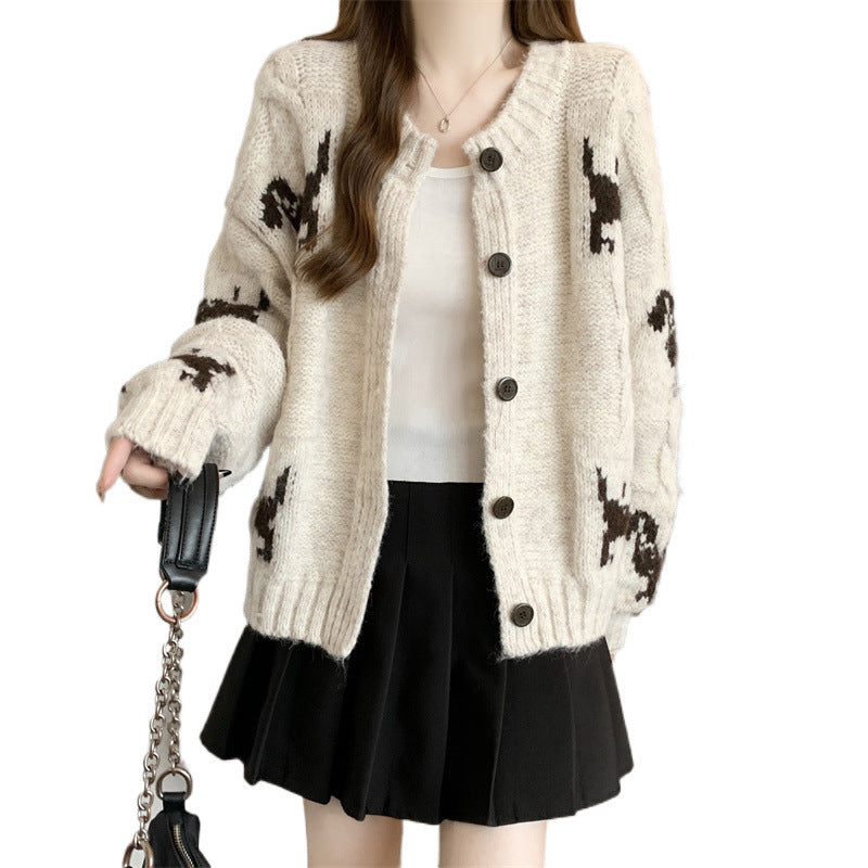 Women's patterned knit cardigan with animal motif and comfortable oversized cuts NOVAE