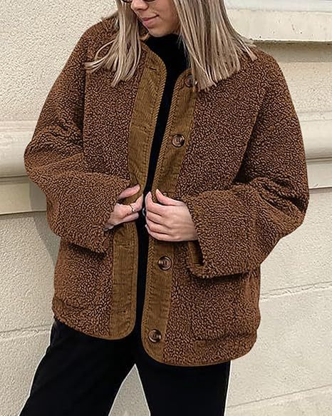 Women's cozy teddy jacket with color-coordinated collar NOVAE