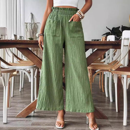 Women's casual and lightweight palazzo trousers with elasticated waistband and practical pockets NOVAE