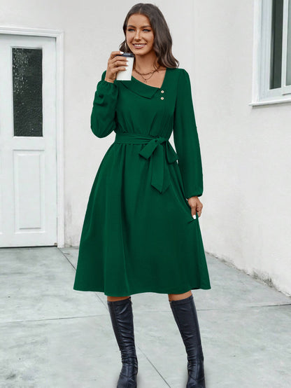 Women's midi dress with a tailored cut and elegant button details NOVAE