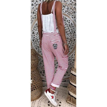 Women's Casual Jumpsuit with Off-Shoulder Ruching and Fashionable Stripe Pattern NOVAE