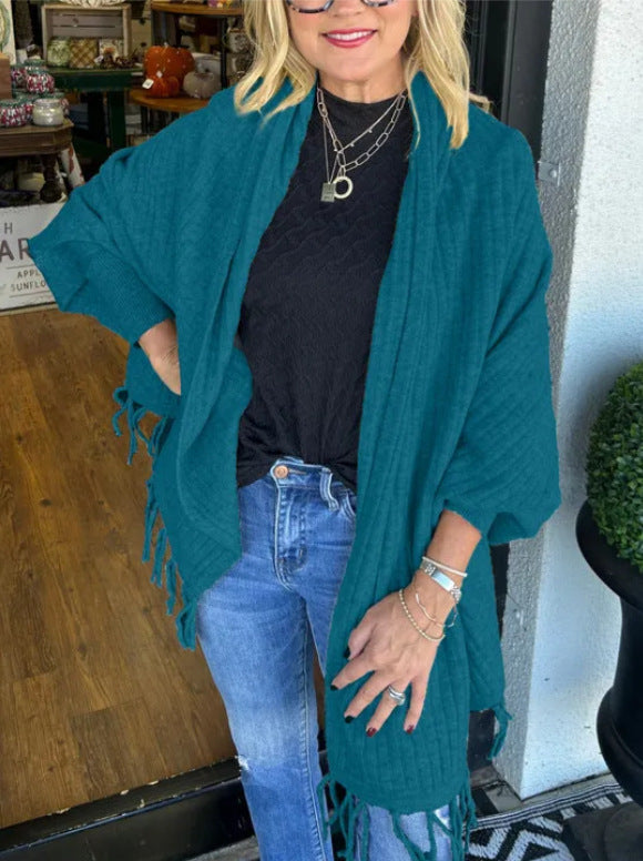 Women's versatile poncho with fringe NOVAE
