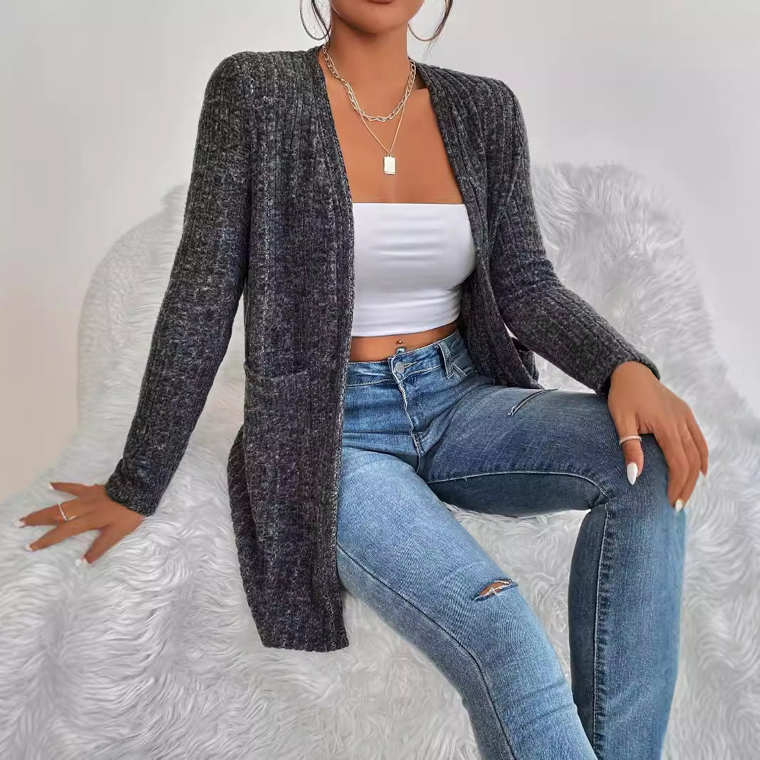 Women's open-front cardigan with diagonal rib knit pattern NOVAE