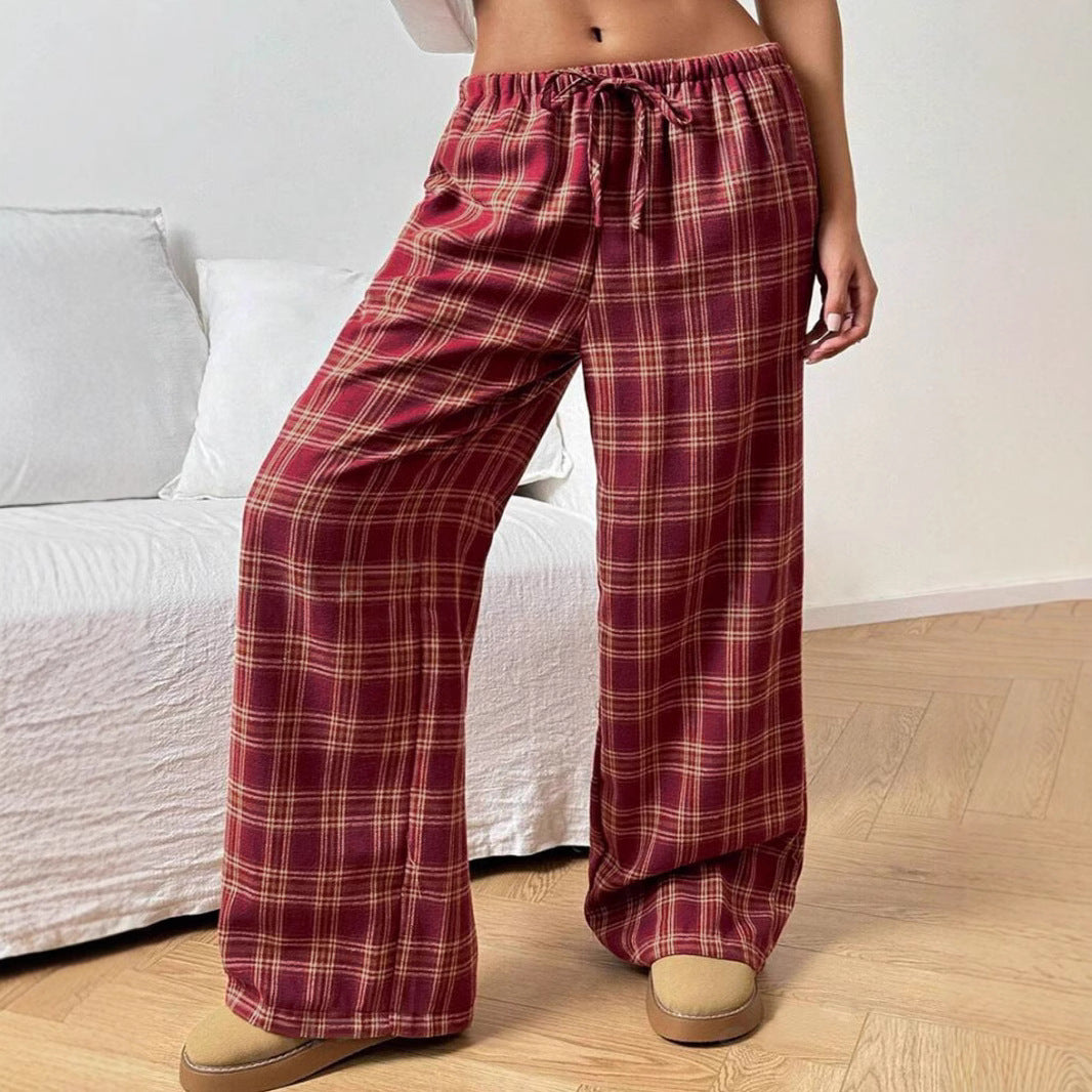 Women's Casual Checkered Trousers with Wide Cut and Elastic Waistband NOVAE