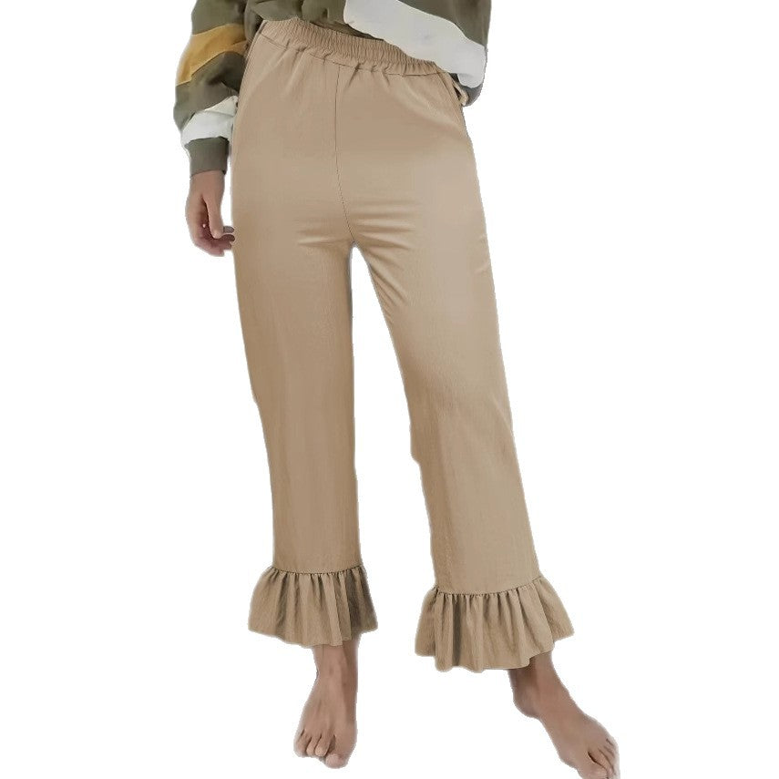 Women's casual trousers with ruffled trim NOVAE