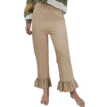Women's casual trousers with ruffled trim NOVAE