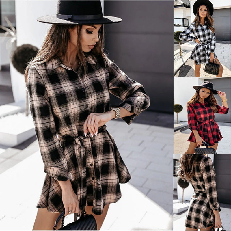 Women's checked shirt with belt NOVAE