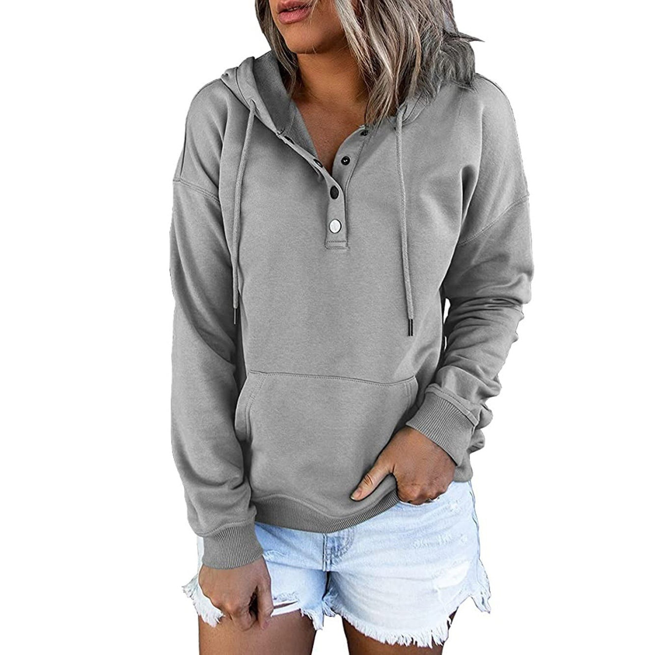 Women's hoodie with button details and practical pockets NOVAE