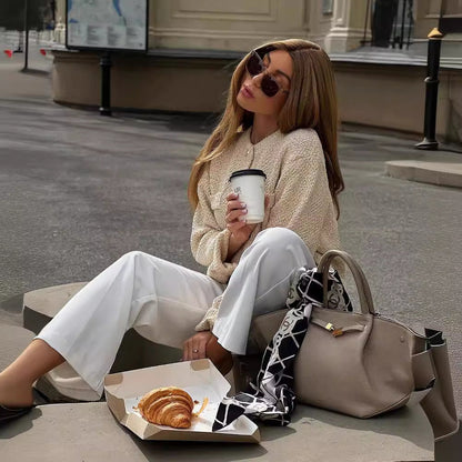 Women's cardigan with textured woven pattern and patch pockets NOVAE