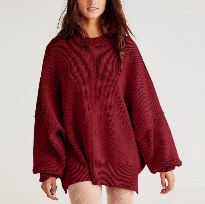 Women's oversized knit sweater with wide sleeves and textured surface NOVAE