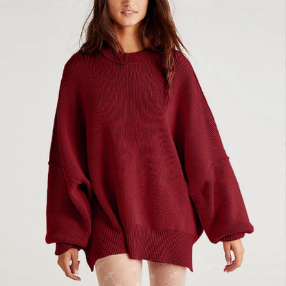Women's oversized knit sweater with wide sleeves and textured surface NOVAE