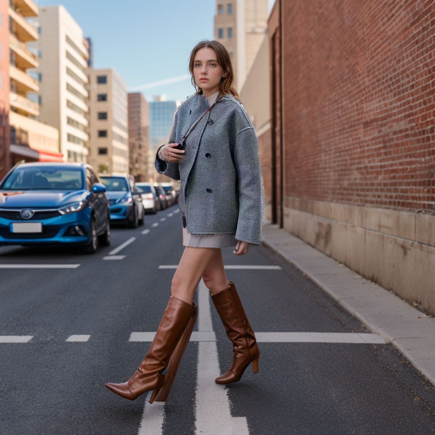 Women's fashionable short jacket with double-breasted button closure and casual sleeves NOVAE