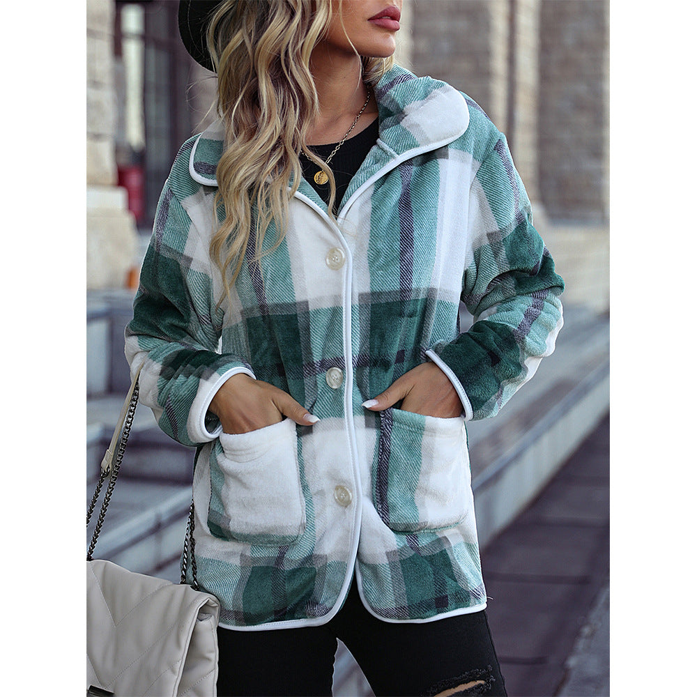 Women's soft plaid coat with modern button details NOVAE