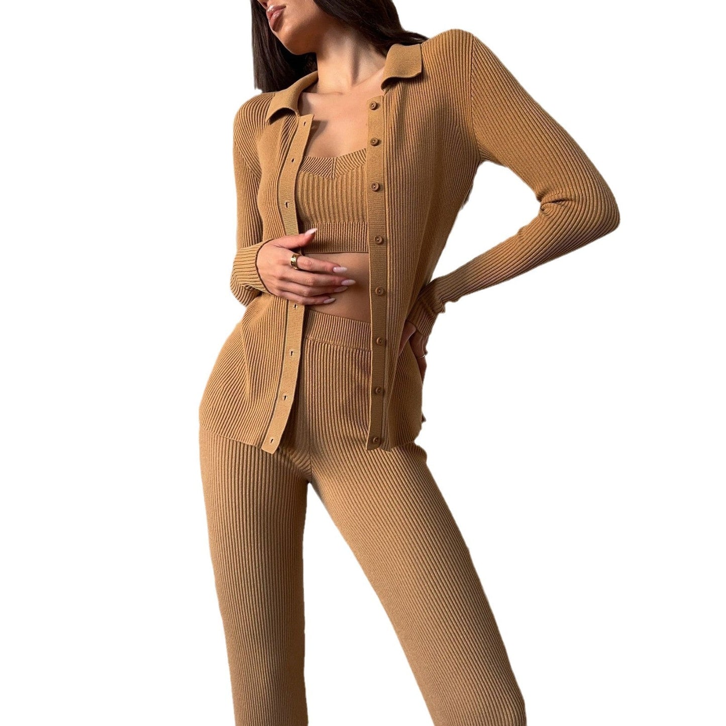 Women's knit loungewear set with elegant button detail and figure-hugging cut NOVAE