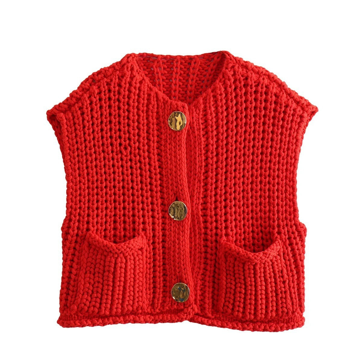Women's knitted vest with decorative button closure NOVAE