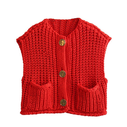 Women's knitted vest with decorative button closure NOVAE