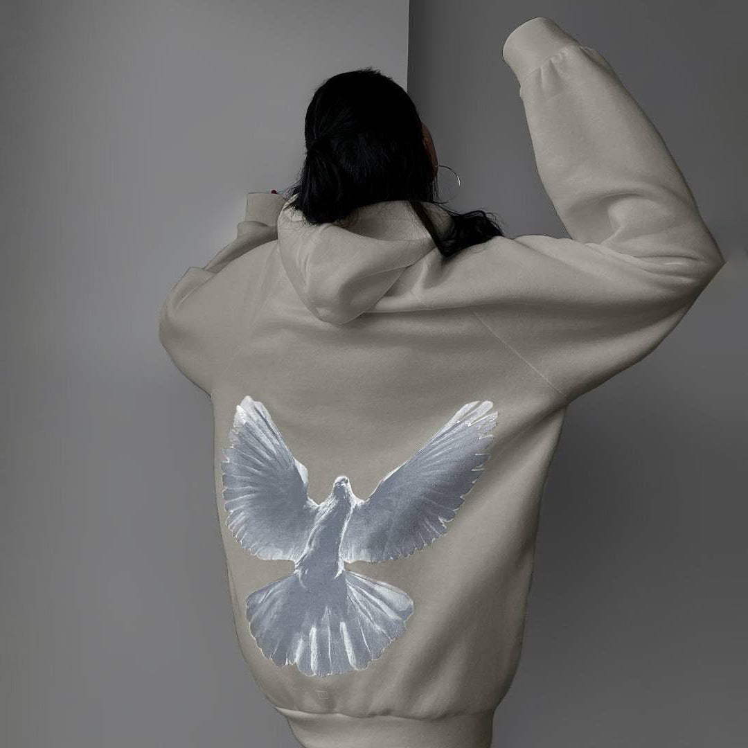 Women's hooded sweatshirt with a unique bird motif and a relaxed fit NOVAE