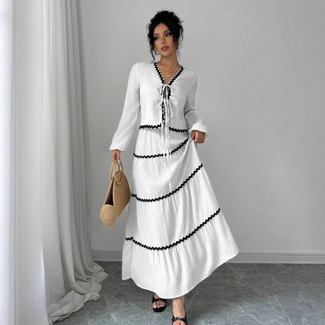 Women's maxi dress with ruffles and lacing NOVAE
