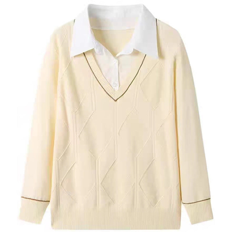 Women's knitted pullover with v-neck and textured diamond pattern NOVAE