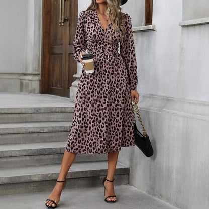 Women's wrap dress with animal print and elegant V-neck NOVAE