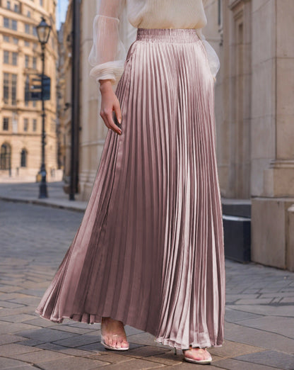 Women's pleated maxi skirt with elastic waistband and flowing cut NOVAE