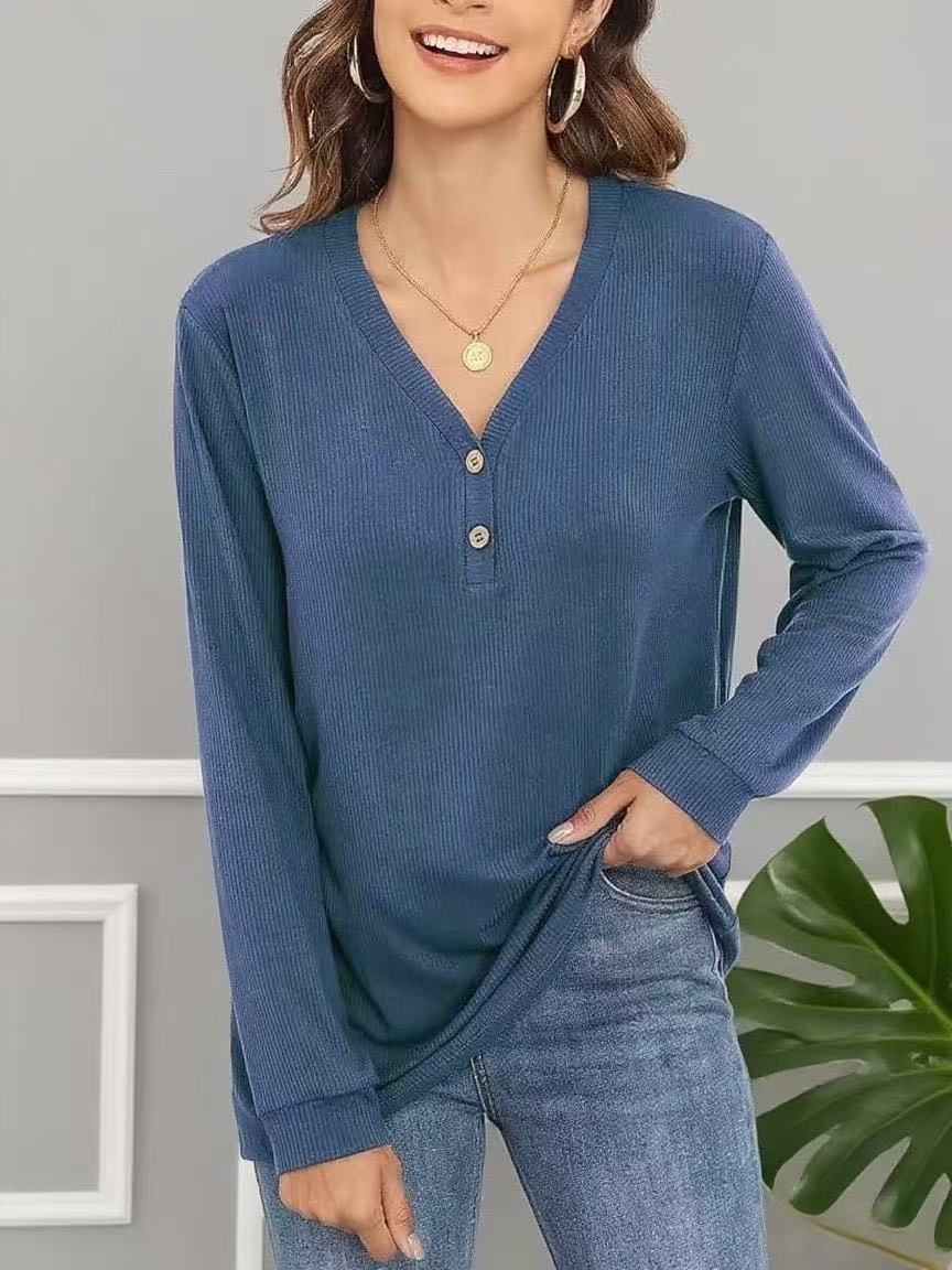 Women's casual long-sleeved shirt with button placket and fine texture NOVAE
