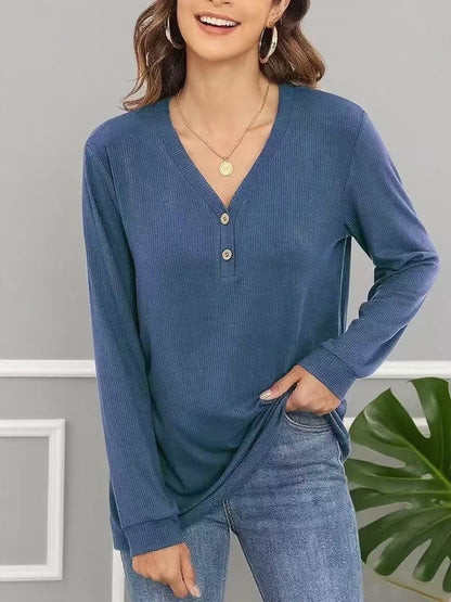 Women's casual long-sleeved shirt with button placket and fine texture NOVAE