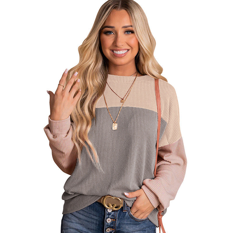 Women's casual ribbed sweater with color blocking NOVAE