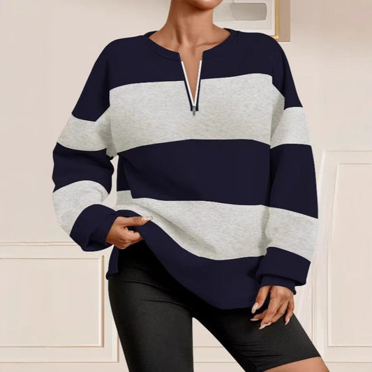 Women's long-sleeved sweatshirt with modern zipper and striped design NOVAE