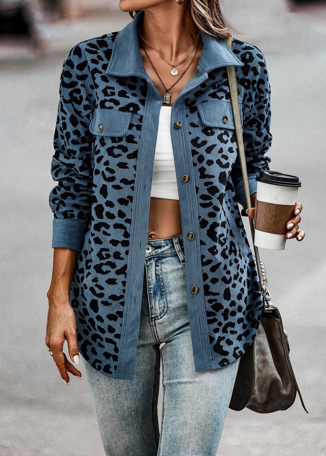 Women's Oversized Leopard Print Shirt Jacket NOVAE