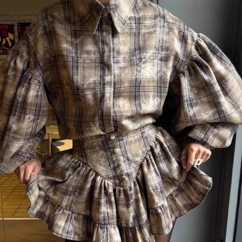 Women's Checkered Blouse and Skirt Set NOVAE