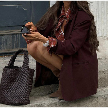 Women's fashionable oversized blazer with checkered pattern and relaxed cut NOVAE