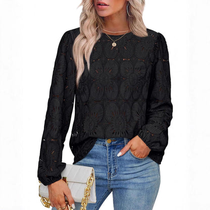 Women's stylish blouse shirt with floral openwork pattern and wide sleeves NOVAE