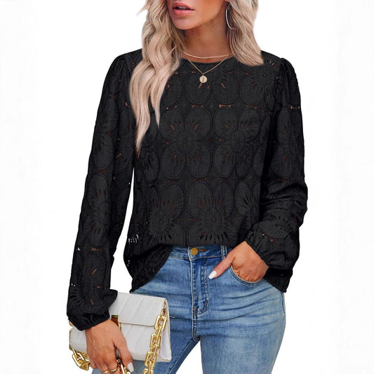 Women's stylish blouse shirt with floral openwork pattern and wide sleeves NOVAE