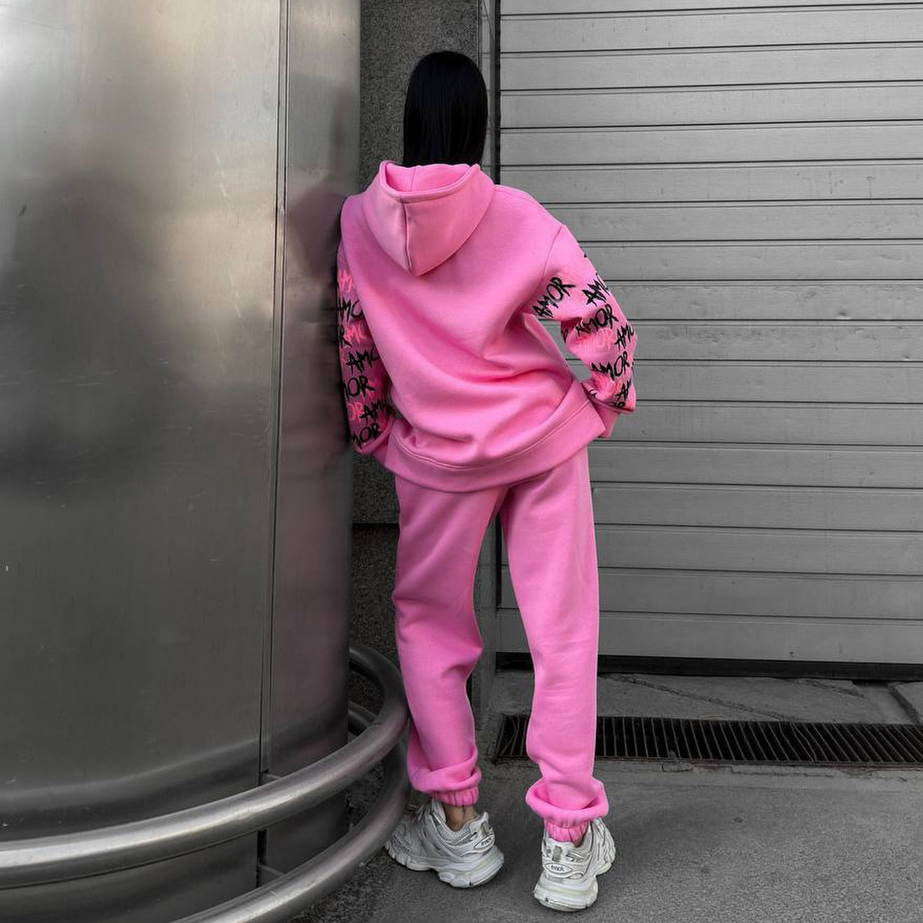 Women's hoodie with creative lettering and unique sleeve graphics NOVAE